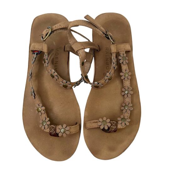 RAINBOW Delilah Toe Loop Floral Strappy Ankle Leather Sandals in Tan Women Sz. 9 - Picture 13 of 16